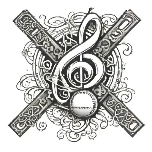 A tattoo design featuring a musical note intertwined with a softball, symbolizing your love for both music and softball tattoo design idea