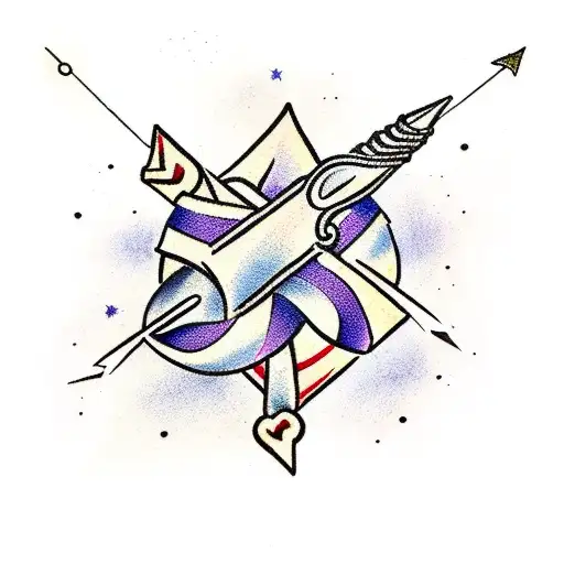 A bow and arrow with a trail of stars tattoo design idea
