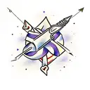 A bow and arrow with a trail of stars tattoo design idea