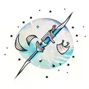 A bow and arrow with a trail of stars tattoo design idea