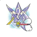 A bow and arrow with a trail of stars tattoo design idea