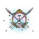 A bow and arrow with a trail of stars tattoo design idea