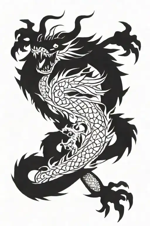 a black and white tattoo of a dragon, that wraps around an arm or leg tattoo design idea