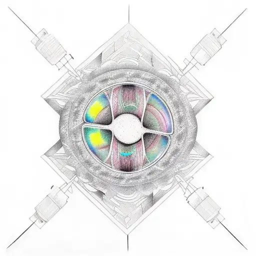 A psychedelic tattoo incorporating LSD molecules and a driving-themed element tattoo design idea