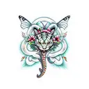 butterfly, dragon, praying mantis, dinoaur, snow leopard, vines flowers gemstones tattoo design idea