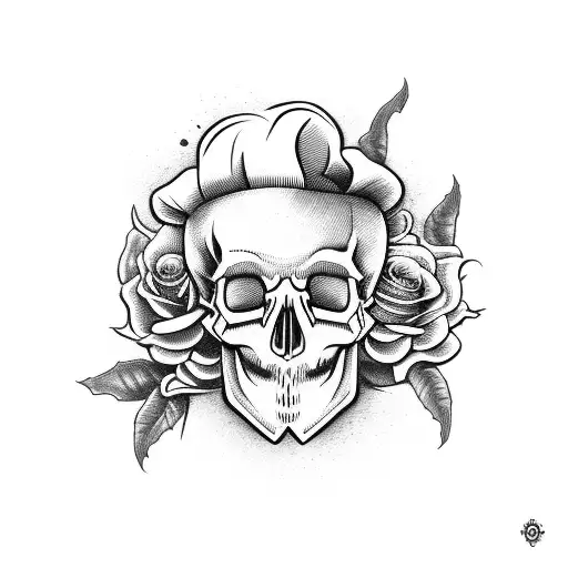 Chef's knife morphing into a skull with roses growing from it tattoo design idea