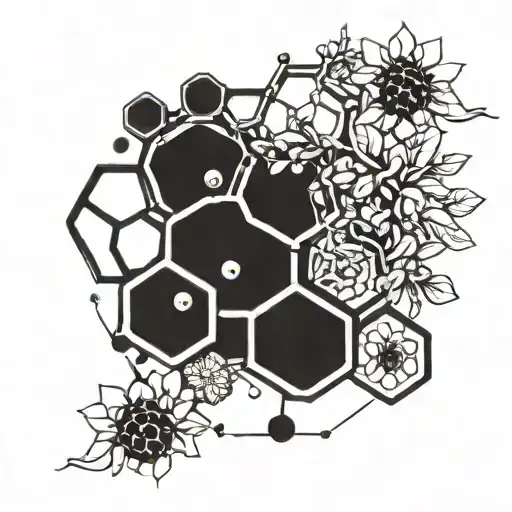 serotonin chemical structure honeycomb pattern with branches and flower buds  tattoo design idea