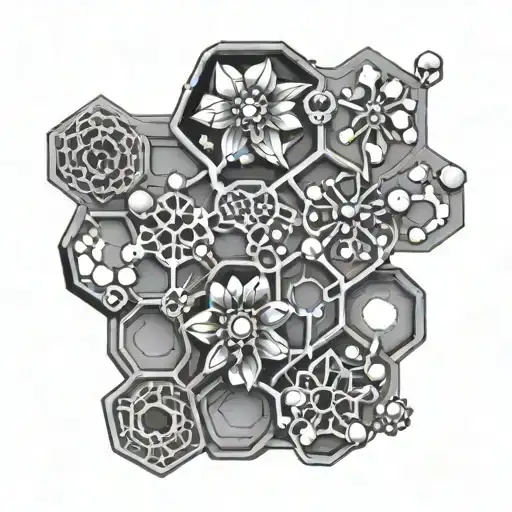 serotonin chemical structure honeycomb pattern with branches and flower buds  tattoo design idea