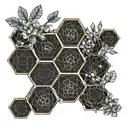 serotonin molecule symbolizing honeycomb with branches and flowers tattoo design idea