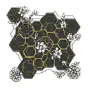 serotonin molecule symbolizing honeycomb with branches and flowers tattoo design idea