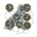 serotonin chemical structure honeycomb pattern with branches and flower buds  tattoo design idea