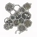 serotonin chemical structure honeycomb pattern with branches and flower buds  tattoo design idea