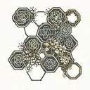 serotonin chemical structure honeycomb pattern with branches and flower buds  tattoo design idea