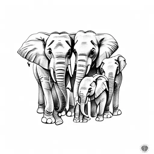 Family of 4 elephants  tattoo design idea