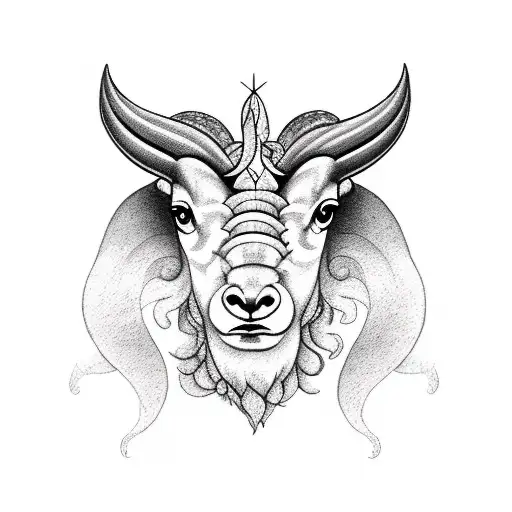 half aries, half ram horoscope with fire element and aries constellation background  tattoo design idea