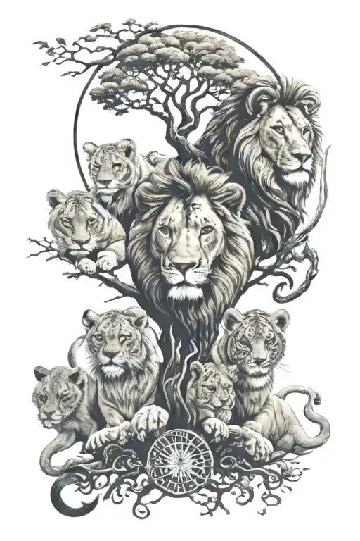 lion cubs, pharaoh, tree of life, angel numbers, anime, energy, sun, moon, elements, adinkra, Africa, 444, yin yang tattoo design idea