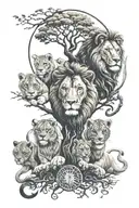 lion cubs, pharaoh, tree of life, angel numbers, anime, energy, sun, moon, elements, adinkra, Africa, 444, yin yang tattoo design idea
