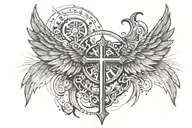 Roman numerals with cross wings and ray beams shining tattoo design idea