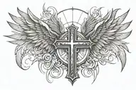 Roman numerals with cross wings and ray beams shining tattoo design idea