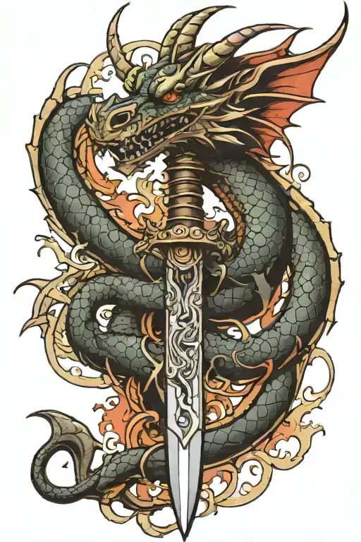 dragon wrapped around dagger spine tattoo tattoo design idea