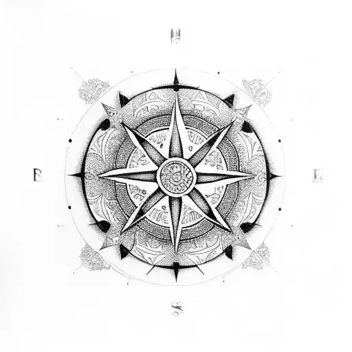 Design a Vegvísir compass surrounded by intricate henna-inspired florals tattoo design idea