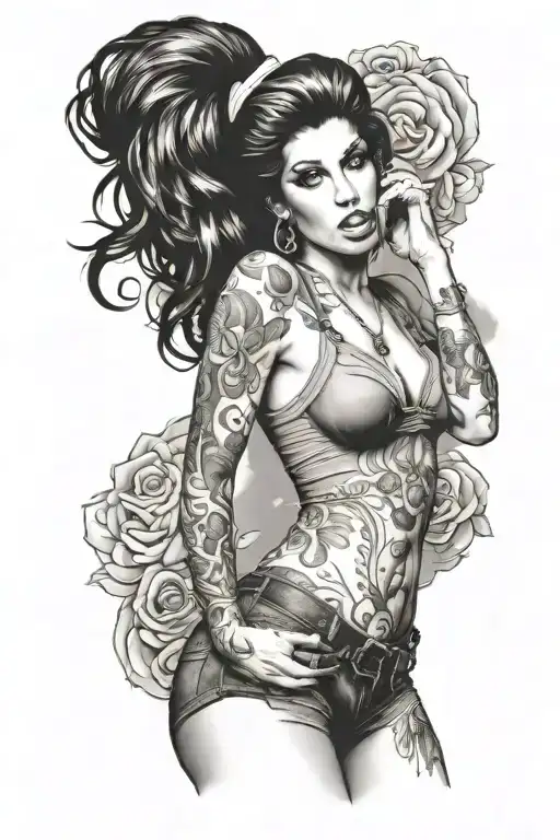 amy Winehouse full body standing tattoo design idea