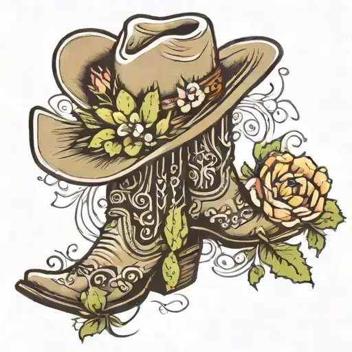 Texas state, cowboy boots, cowboy hat, cactus, flowers tattoo design idea