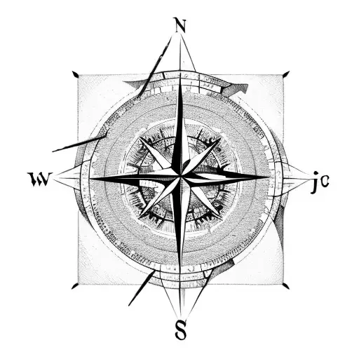 A compass rose intertwined with a mountain range and a tent tattoo design idea