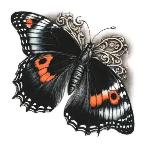 Realistic butterfly tattoo for men: high detail, masculine touch, vibrant colors, shading, shoulder/chest/back. tattoo design idea