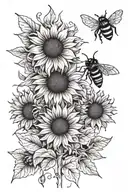 black sunflowers with a tiny bee perched tattoo design idea