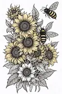 black sunflowers with a tiny bee perched tattoo design idea