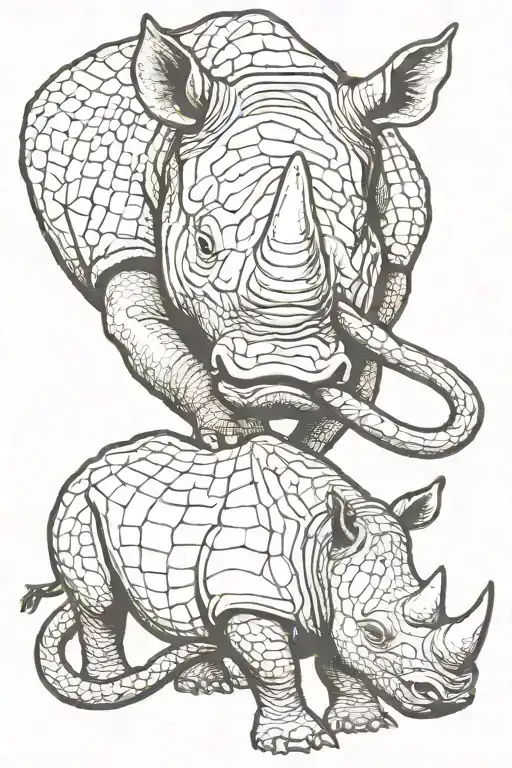 a rhino with a snake wrapping around its big horn tattoo design idea
