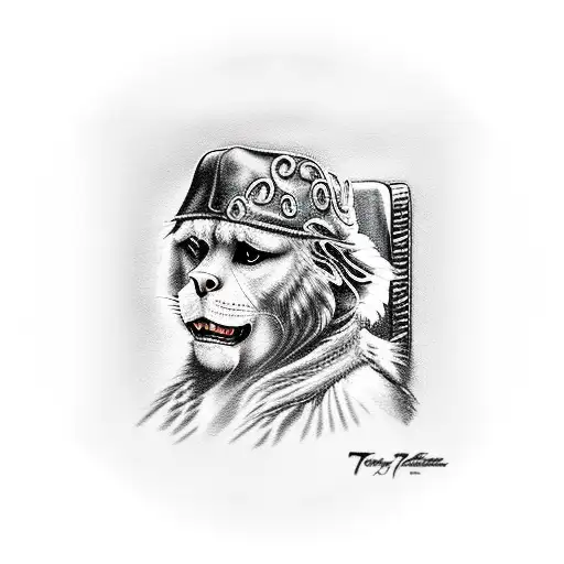 Tony Montana sitting on the table with cocaine writing see no evil, hear no evil, speak no evil(three wise monkeys) tattoo design idea