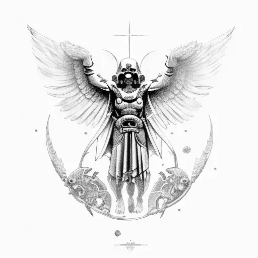 ancient greek death angel with an auroboros tattoo design idea