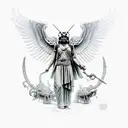 ancient greek death angel with an auroboros tattoo design idea