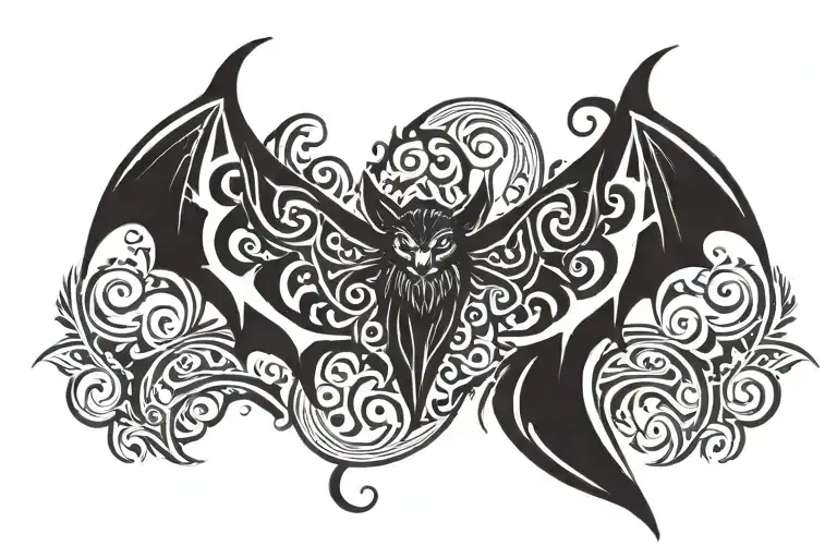 tribal bat flying tattoo design idea