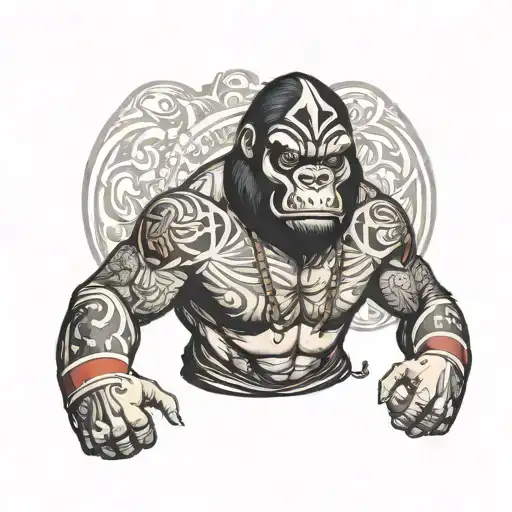 A lucha libre wrestler with a gorilla mask and jiujitsu gear tattoo design idea