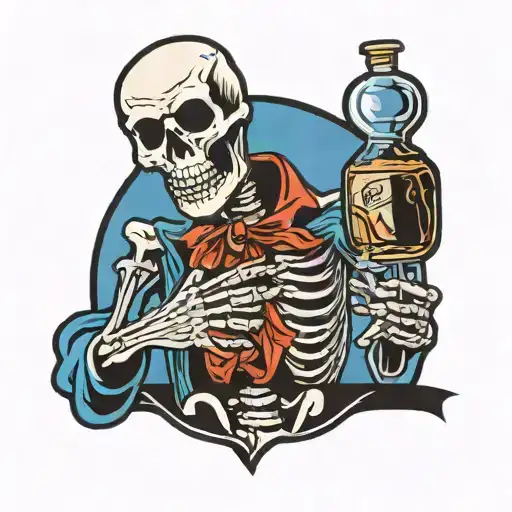 skeleton holding a bottle of fireball whiskey tattoo design idea