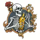 skeleton holding a bottle of fireball whiskey tattoo design idea