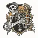 skeleton holding a bottle of fireball whiskey tattoo design idea