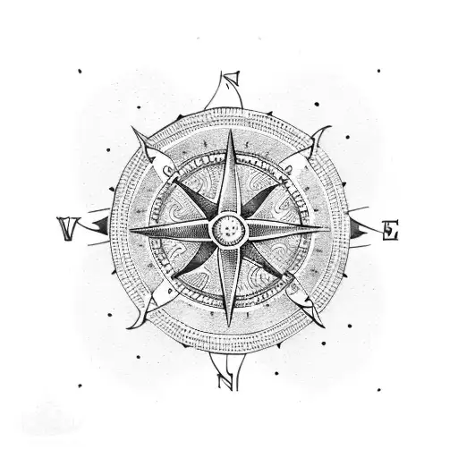 A dotwork tattoo of a viking compass with the word 'home' in the center tattoo design idea