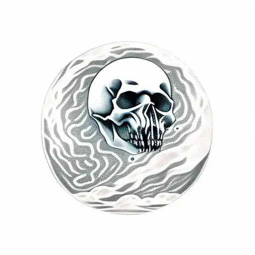 skull smoking with moon on fire in background tattoo design idea