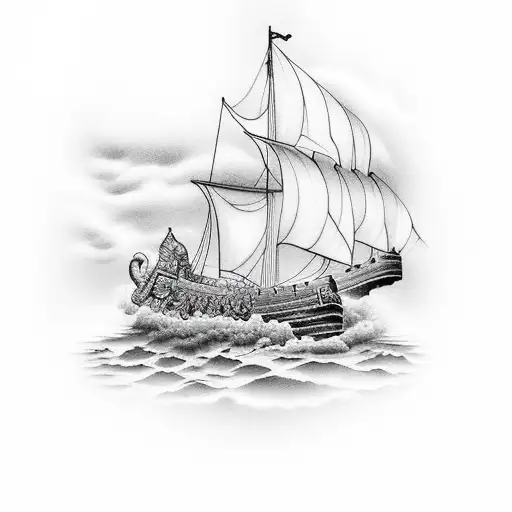 noahs ark from the bible  in stormy water  tattoo design idea