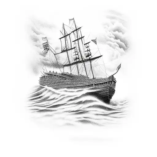 noahs ark in stormy water  tattoo design idea