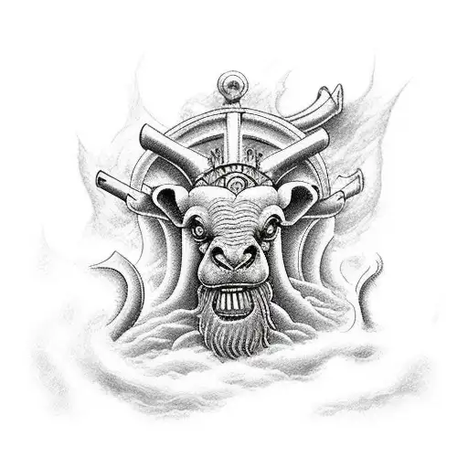 noahs ark from the bible  with no sails  in stormy water  tattoo design idea