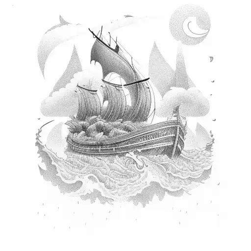 noahs ark in stormy water  tattoo design idea