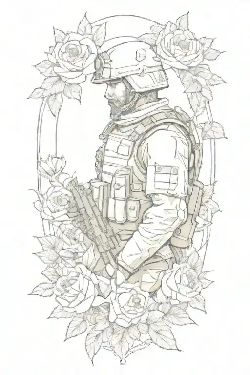 a collage of a Christian soldier surrounded by roses tattoo design idea