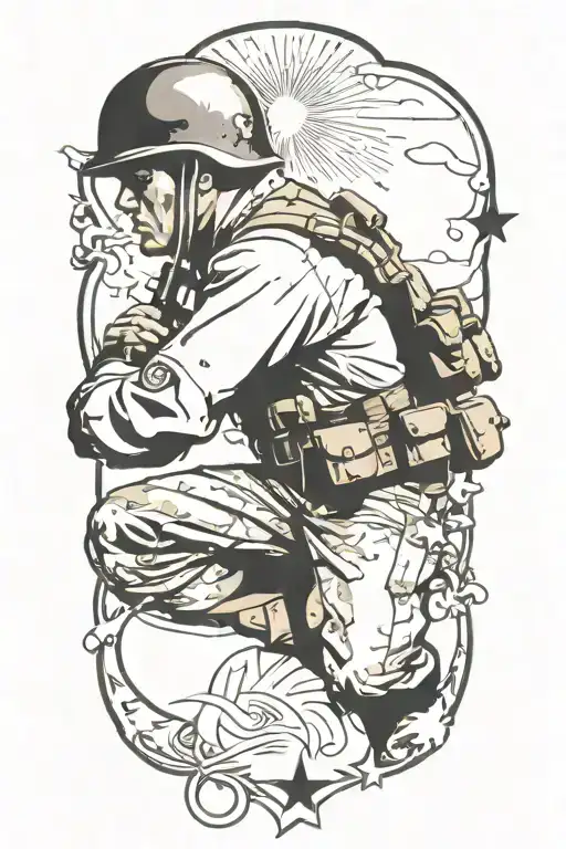 grunge collage of a soldier fighting for god tattoo design idea