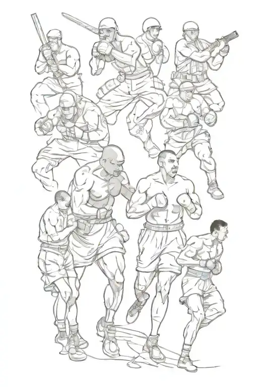 a collage featuring soldiers and boxers representing fighting for your family and religion tattoo design idea