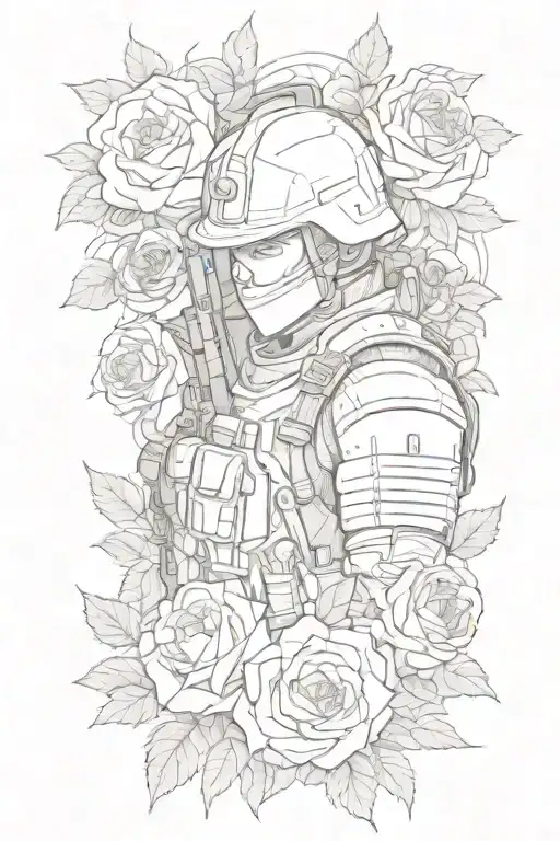 a collage of a Christian soldier intertwined by roses tattoo design idea
